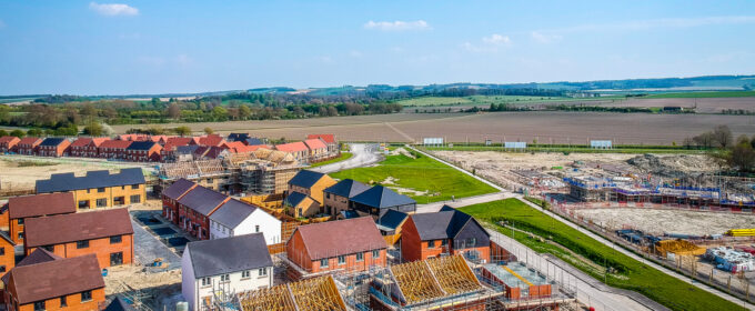 Aerial view of UK house development being built.