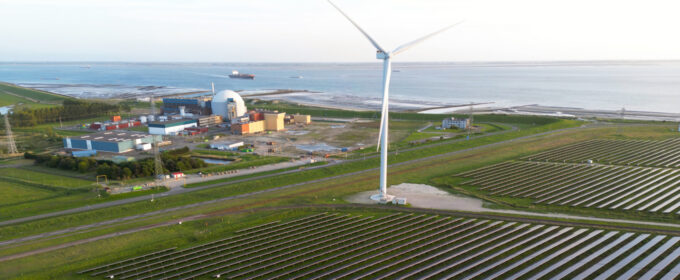 Solar panels, windturbines and a nuclear plant, Borssele, The Netherlands