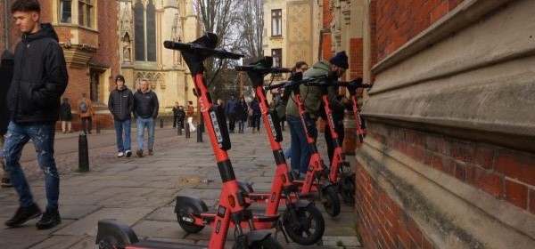 E-scooters along wall