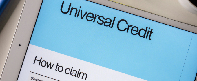 A close up image of a universal credit claim form on a phone or digital tablet screen.
